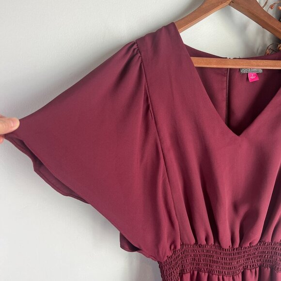 Vince Camuto Womens Chiffon Wide Leg Jumpsuit SMALL Crisp Merlot Flutter Sleeve - Picture 4 of 14